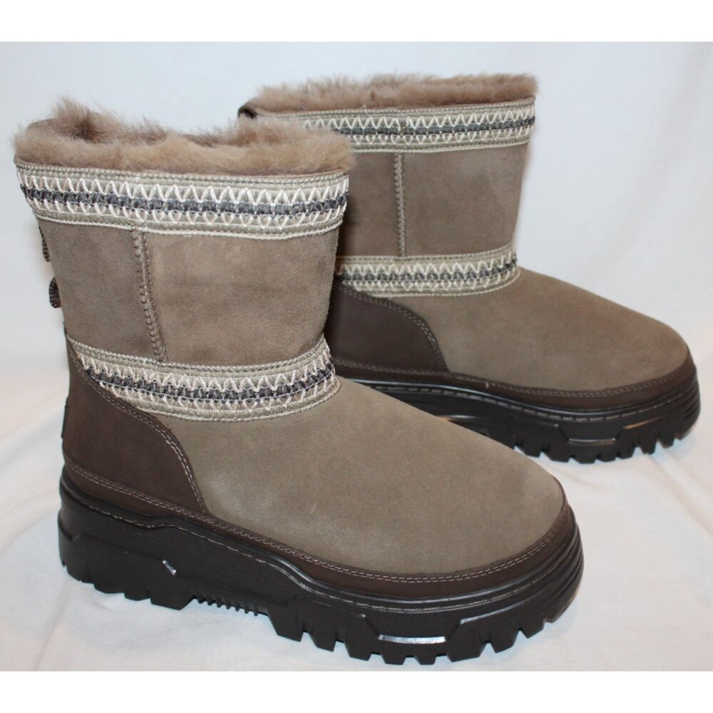 UGG CLASSIC MINI TRAILGAZER HICKORY SUEDE SHEARLING WATERPROOF BOOTS WOMEN SZ 7